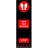 Social Distancing Floor Mat - Red - Footprints Motif - 0.65m x 2.0m