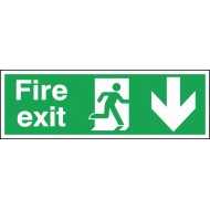 Fire Exit Running Man Arrow Down sign - Rigid