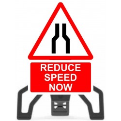 Road Narrows & Reduce Speed Sign with Frame Road Narrows & Reduce Speed Sign with Frame