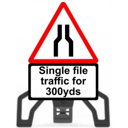 Road Narrows Single File 300 yards with Sign Frame Road Narrows Single File 300 yards with Sign Frame